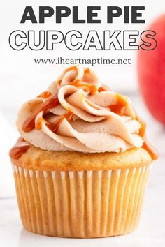 an apple pie cupcake with frosting on top