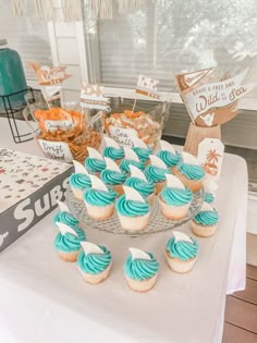 cupcakes and other dessert items on a table