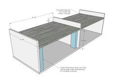 the side view of a desk with measurements