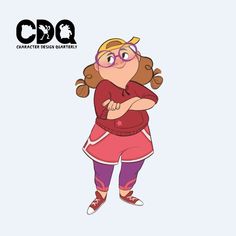 a cartoon character is standing with her arms crossed and looking at the camera while wearing glasses