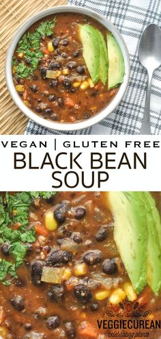 vegan gluten free black bean soup with avocado