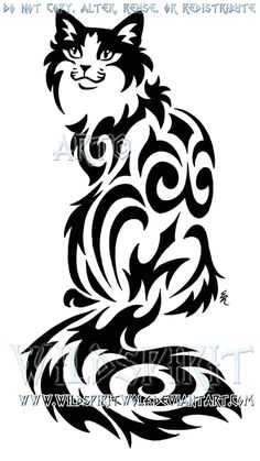 a black and white cat tattoo design