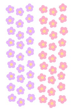 two different types of flower stickers on white and pink paper, one with yellow centers