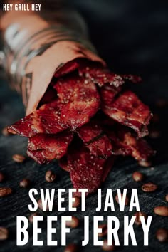 the cover of sweet java beef jerry by hey grill hey