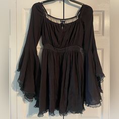 Originally Cream Color But Dyed It Black Never Worn Black Lace Trim Dress For Festival, Whimsical Goth Fashion, Witchcore Fashion, Tardis Dress, Grunge Witch, Epic Clothes, Soft Goth, Sleepy Girl, Hot Topic Dresses