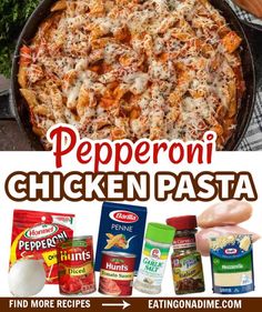 Chicken Pepperoni Pasta, Chicken And Pepperoni Recipes, Pepperoni Pasta Bake, Chicken Pepperoni, Chicken Mozzarella Pasta, Pepperoni Pasta, Pepperoni Chicken, Baked Penne Pasta