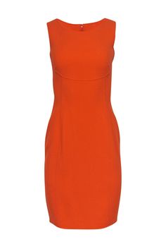 Current Boutique-Armani Collezioni - Bright Orange Textured Wool Sheath Dress Sz 2 Structured Mini Dress For Work, Sheath Bodycon Dress For Workwear, Classic Mini Dress With Stretch For Workwear, Classic Stretch Mini Dress For Work, Elastane Midi Dress For Work, Chic Orange Formal Mini Dress, Elegant Orange Bodycon Mini Dress, Classic Spring Bodycon Dress, Formal Orange Knee-length Mini Dress