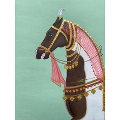 a painting of a horse wearing a headdress