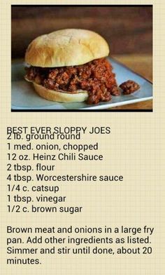 a recipe for sloppy joes on a plate