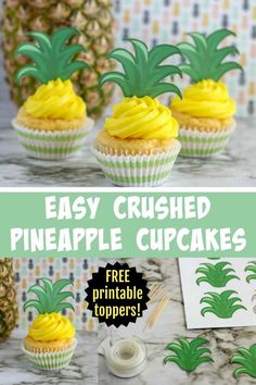 pineapple cupcakes with yellow frosting on top