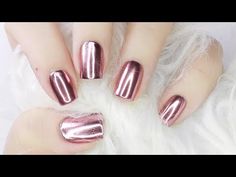 ROSE GOLD Mirror Chrome Nails With GEL & REGULAR POLISH! - YouTube Winter Nails Gold, Mirror Chrome Nails, Gold Holographic Nails, Nails Regular Polish, Nails Rose Gold, Rose Gold Nails Acrylic, Nails Regular, Chrome Nail Colors, Chrome Manicure