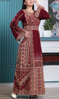 We sell high quality, luxurious embroidery with a charming character. I ship by express shipping by UPS or FedEx with tracking number. ✓A luxurious Palestinian dress / Thoub. ✓Elegant design   ✓High quality. ✓Charming colours. measurements: Length for all : 59" - 150cm Size S - Bust: 40" all around Size M - Bust: 42" all around Size L - Bust: 44" all around Size XL - Bust: 46" all around Size XXL - Bust: 48" all around ♥✓ This is a great dress for special occasions, weddings, bridal showers, hen Royal Embroidery, Princess Design, Embroidered Kaftan, Queen Dress, Luxurious Design, Dress Elegant, Dress Clothes For Women, Bridal Showers, Special Occasion Dresses