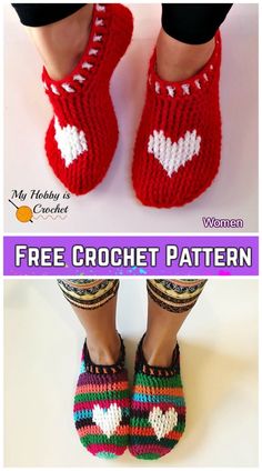 crocheted slippers with hearts on them and the words free crochet pattern