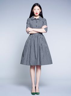 Black and White Tartan Dress by Mrs Pomeranz Dress Peter Pan Collar, Peter Pan Collar Dress, 50s Style, Custom Made Clothing, Tartan Dress, Victoria Secrets, Vestidos Vintage, 1950s Dress, Made Clothing