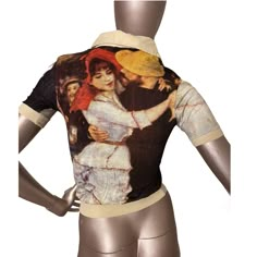 VTG Lovers Dancing at a Pub All Over Print V-Neck Collar Gringos BrSize Small XS | eBay Fitted V-neck Tops With Graphic Print, Fitted V-neck Top With Graphic Print, Lovers Dancing, A Well Traveled Woman, Riding Bicycle, Rare Fashion, Collar T Shirt, Collar Tshirt, Fashion Items