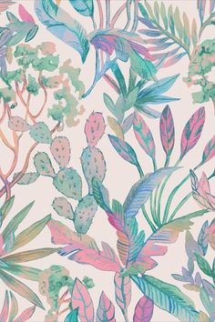 an image of a wallpaper with flowers and plants on the back ground, in pastel colors