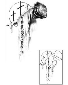 an image of a cross with the word jesus on it and another drawing in black ink