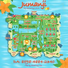 Custom ACNH island map with a tropical theme Dodo Codes Animal Crossing 2024, Tropical Map, Disney Island, Dino Island, Animal Crossing Funny, Natural Magic, Qr Codes Animal Crossing, Tropical Animals