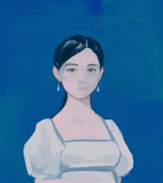 a painting of a woman wearing a white dress and blue background with the words my love for you written on it