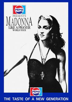 an advertisement for madonna's concert with a woman in a black dress and necklace