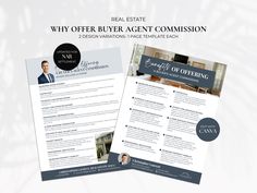 the real estate flyer is shown in two different colors