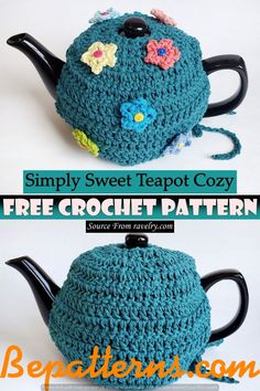 a crocheted teapot cozys up to make it look like an animal