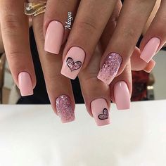 Heart Nail Designs, Manicure Nail Designs, February Nails, Valentine Nails, Winter Nails Acrylic, Nail Designs Valentines, Her Nails, Pretty Hands, Heart Nails