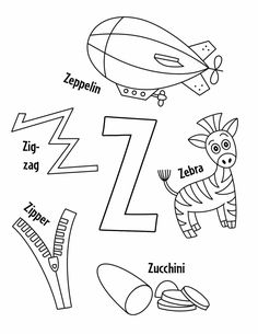 the letter z is for zebra and other animals with numbers to color on it's page