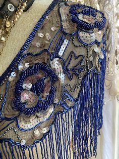 Lovely blue beaded shawl  1920s. Swishes beautifully. Style Année 20, Beaded Shawl, Womens Costumes, 1920s Style, 1920s Fashion, Women's Costumes, Shawl, United Kingdom, Embroidery