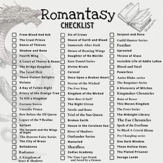 a printable checklist with the words, romanasy and other things in it