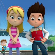 a cartoon boy and girl standing next to each other