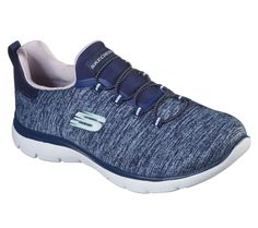 Get right to the sporty style and comfort wearing Skechers Summits - Quick Getaway. This slip-on features a soft heathered jersey knit upper with a bungee-laced front and cushioned Memory Foam comfort insole. Shoe Technology, Skechers Memory Foam, Insole Design, Quick Getaway, Sporty Sneakers, Training Sneakers, Statement Shoe, Fabric Shoes, Walking Sneakers