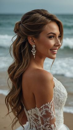 Discover gorgeous bridesmaid hairstyles for long hair in this detailed guide From elegant half updos and stunning brunette styles to simple half up half down hairstyles Explore side loose curls updo curls half up half down looks for weddings Easy boho and chic half up half down braid ideas abound Bridal Hair Extensions Half Up, Hair For Open Back Wedding Dress, Bridesmaid Wedding Hair Half Up, Half Up Hair Bridal, Half Updos For Medium Length Hair Wedding Bridesmaid, Bride Hairstyles For Long Hair Down, Loose Curls Bridesmaid Hair, Strapless Wedding Dress Hairstyles Updo, One Side Pulled Back Wedding Hair