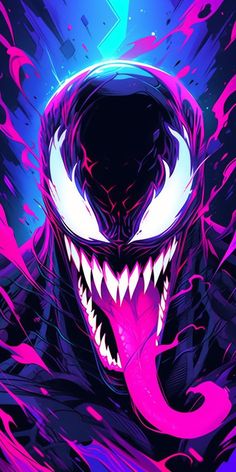 an image of a spider - man with his mouth open and glowing pink, purple and blue