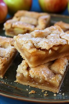 several pieces of apple pie on a plate