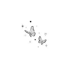 two butterflies flying in the sky with hearts