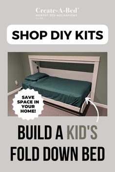 Kid's twin fold down bed pulled down from the wall