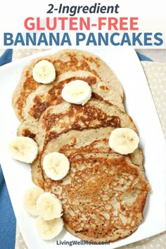 two ingredient gluten - free banana pancakes on a white plate