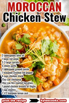 the recipe for moroccan chicken stew is shown