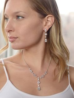 Glamorous Silver Plated CZ Wedding Jewelry Set Shopping Earrings, Crystal Wedding Necklace, Necklaces Pearl, Layered Pearl Necklace, Crystal Wedding Jewelry, Costume Jewelry Sets, Wedding Jewelry Set, Crystal Statement Necklace, Bridal Jewelry Set