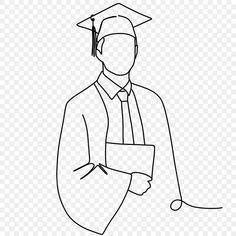 a black and white line drawing of a person wearing a graduation cap, holding a diploma