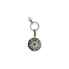 a metal keychain with a celtic knot on it's center and an interlocked link