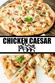 the chicken caesar pizza is cut into slices