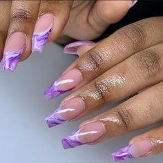 Light Purple Nail Ideas, Marble French Tip Nails, Purple Marble Nails, Dope Nail Designs Purple, Marble Acrylic Nails, Light Purple Nails, Purple Ombre Nails, Purple Tips