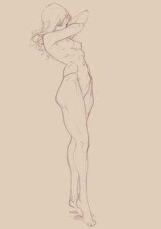 a drawing of a naked woman with her back turned to the side, looking down