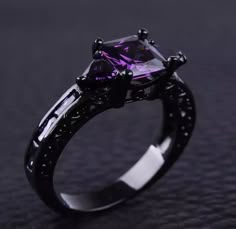 Anting Manik, Black Gold Ring, Black Gold Jewelry, Womens Ring, Black Ring, Purple Crystal, 판타지 아트, Cute Rings