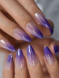 Ongles Gel Violet, Purple Chrome Nails, Nails Medium Length Almond, Purple Ombre Nails, Nails Medium Length, Long Press On Nails, Chrome Nails Designs, Nails Medium, Nail Arts