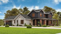 this is an artist's rendering of the front elevation of these country house plans