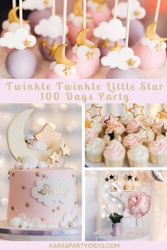 pink and gold birthday party with cupcakes, cake pops, stars and moon decorations