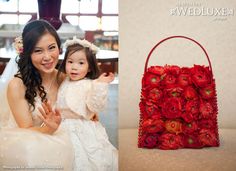 Beautiful flower girl handbag of ranunculus Red Floral Arrangements, Granville Island, Western Canada, Luxury Weddings, Vancouver Wedding, Girls Handbags, Design Lab